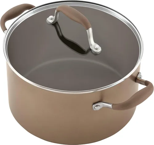Vista 14 de Anolon Advanced Home - Juego de ollas y sartenes antiadherentes anodizados duros, 9 piezas, color bronce Fácil liberación de alimentos