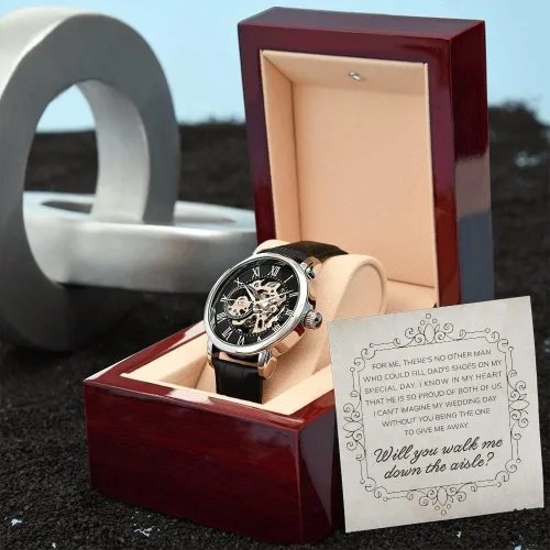 Vista 2 de Reloj calado para hombre con tarjeta de mensaje especial Man of Honor Proposal Will You Walk Me Down Aisle Brother of Bride be My Man of Honor