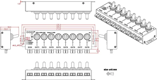 Vista 4 de Tira de fuente de distribuidor de divisor de alimentación de conector de 8 canales, con interruptor de control independiente de 8 canales