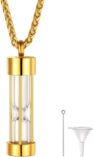Vista 188 de FindChic Collares personalizados con urna para cenizas, barra vertical, gato, luna, reloj de arena, garra de perro, acero inoxidable, chapado en oro