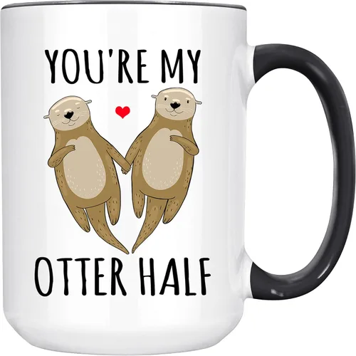 Vista 5 de Taza de media taza con texto en inglés "You're My Otter", divertida taza de café para pareja, taza de aniversario para marido de esposa, 11 onzas