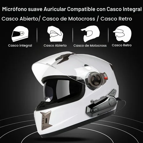 Vista 6 de Casco de motocicleta intercomunicador E1 con cancelación de ruido CVC, música estéreo IPX6, impermeable, para casco de cara completa, paquete de 2