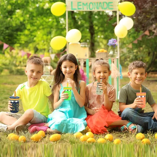 Vista 9 de Sursip Vasos para niños pequeños con tapas y pajitas, vaso de acero inoxidable a prueba de derrames, para beber, batidos, aperitivos, leche sin BPA