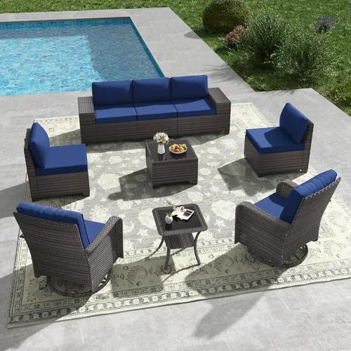 Vista 78 de Kullavik - Juego de muebles para exterior de 6 piezas con sofá modular de ratán de polietileno, color negro