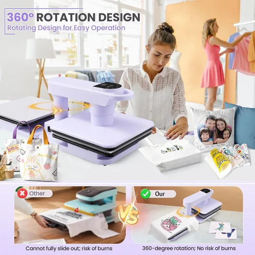 Vista 7 de Whubefy Prensa de Calor Automática Dual de 360° de 15x15 pulgadas con Doble Mesa de Trabajo - Máquina de Prensa Automática para Camisas de Dos