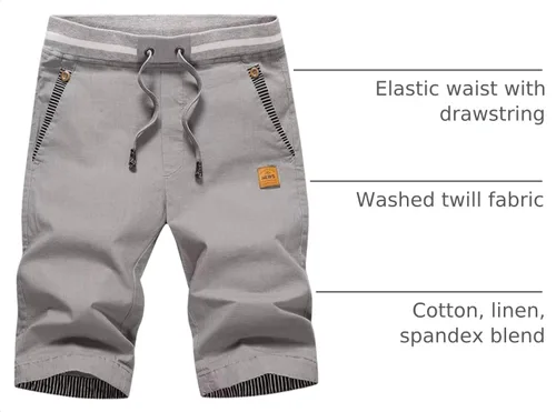 Vista 11 de JustSun Pantalones cortos para hombre, estilo casual, de algodón, con cintura elástica y bolsillos Negro