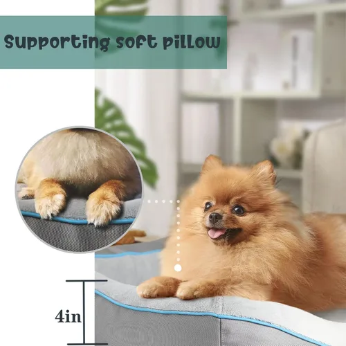 Vista 3 de Cama ortopédica para perros pequeños, sofá impermeable para perros pequeños, sofá de espuma de apoyo para mascotas con funda extraíble, parte