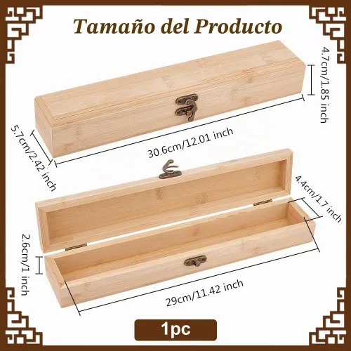 Vista 2 de OLYCRAFT Caja de Madera Sin Terminar - Caja de Almacenamiento Rectangular de Lápices de Bambú de 12x2.2x1.8 Pulgadas con Tapa con Bisagras y Cierre