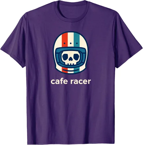 Vista 55 de Cafe Racer Moda Simple Casco Diseño Motocicleta Camiseta Negro