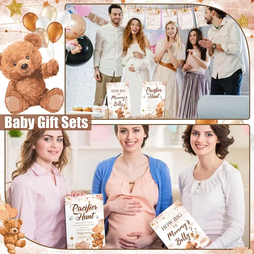 Vista 6 de Sherr Juego de 424 chupetes para baby shower, incluye letrero de caza y 50 chupetes acrílicos, Bingo Price Guess How Is Big Search for Brown Baby