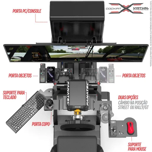 Vista 7 de Extreme Simracing Racing Simulator Cockpit With All Accessories (Black) - VIRTUAL EXPERIENCE V 3.0 Racing Simulator For Logitech G27, G29, G920
