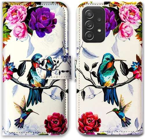 Vista 11 de Bcov Funda para Galaxy A52 5G, diseño de pájaro negro y verde con tapa para teléfono con ranura para tarjetas, soporte para Samsung Galaxy A52 5G