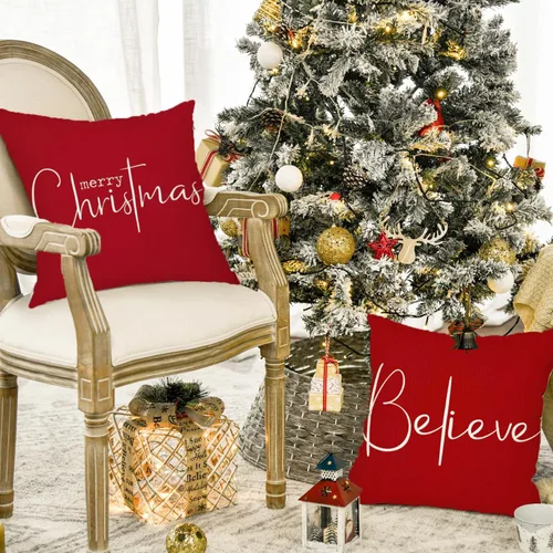 Vista 3 de RABUSOFA Juego de 2 fundas de almohada navideñas de 18 x 18 pulgadas, fundas de almohada decorativas de Navidad, fundas de cojín rojas de Navidad