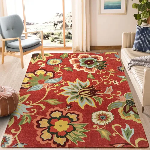 Vista 8 de Lahome - Tapete floral con estampado de cachemira, lavable, antideslizante, pequeño, anti-manchas, suave, para baño, entrada, dormitorio, Negro