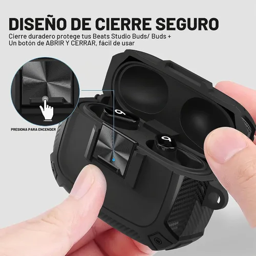 Vista 3 de Maxjoy Funda para Beats Studio Buds, Studio Buds Plus 2023 con cerradura, Studios Bud + fundas protectoras a prueba de golpes con llavero para Beats