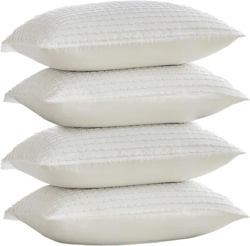Vista 12 de WARMDERN - Fundas de almohada beige tamaño queen, fundas de almohada estándar, juego de 6 fundas de almohada de microfibra suave, textura boho