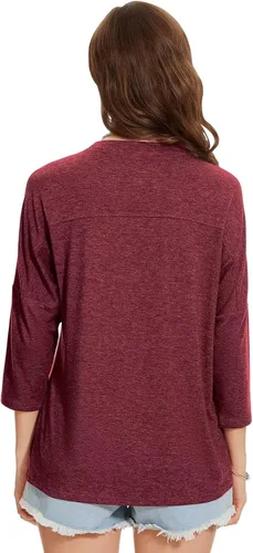 Vista 110 de ZENNILO Camisetas casuales de manga 3/4 para mujer, holgadas, cuello redondo, lindas camisetas básicas