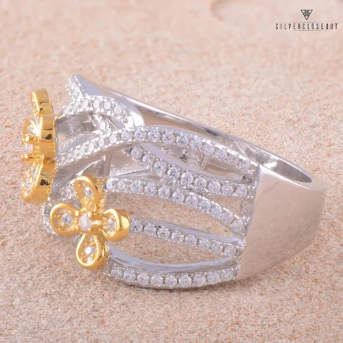 Vista 6 de SILVERCLOSEOUT Anillo de plata de ley con diamantes de imitación en dos tonos (talla 5-9)