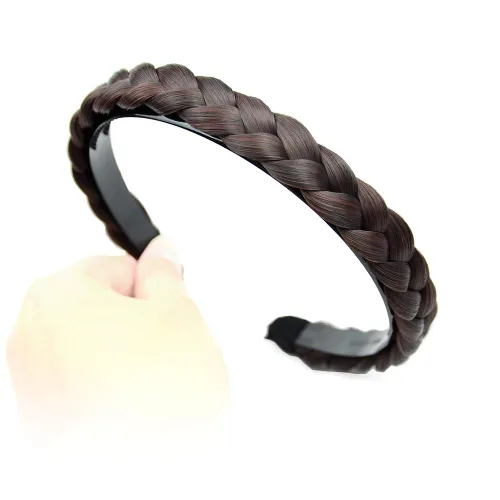 Vista 29 de Ancho de 1.5 cm Banda de pelo sintético trenzada estrecha con dientes para mujeres y niñas (Negro)