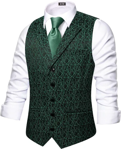 Vista 20 de Hi-Tie Chaleco de lana con solapa de muesca para hombre, chaleco individual marrón (C Brown)