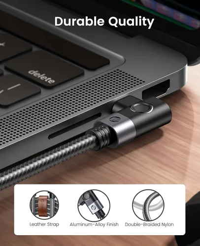 Vista 4 de ORICO Cable USB C a USB C de 240 W, ángel derecho de 1.5 M, cable USB C de transferencia de datos de 40 Gbps, cable tipo C compatible con Dell, iPad