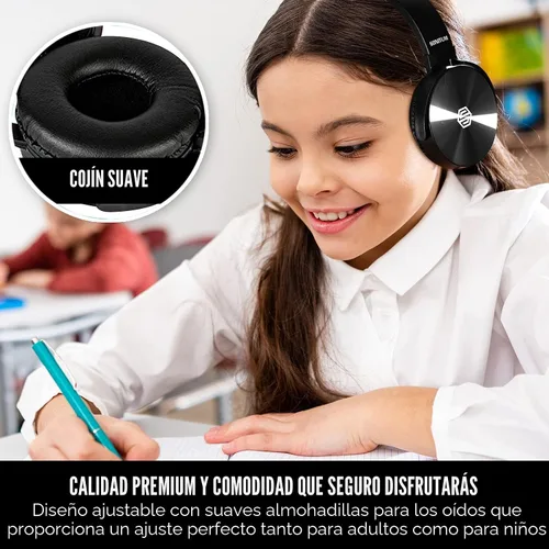 Vista 4 de Sonitum Juego de auriculares y micrófono de alta calidad para el aula, auriculares estéreo con micrófono y almohadillas giratorias suaves