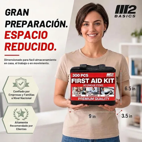 Vista 5 de M2 BASICS Kit de primeros auxilios de 300 piezas con bolsa duradera