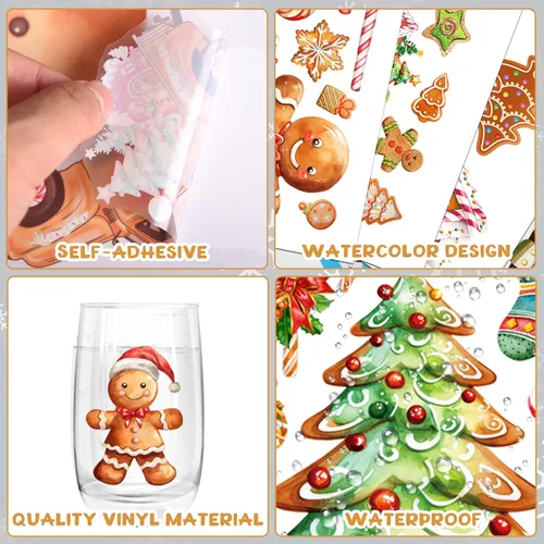 Vista 3 de Calcomanías de pared de pan de jengibre de Navidad, 12 hojas, calcomanías de pared de Navidad, decoración de pan de jengibre, calcomanías de vinilo