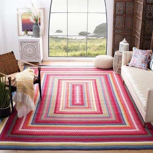 Vista 13 de SAFAVIEH Alfombra lavable para exteriores, colección trenzada de 2.3 x 8 pies, multicolor, hecha a mano y reversible, no desprende pelusa y fácil