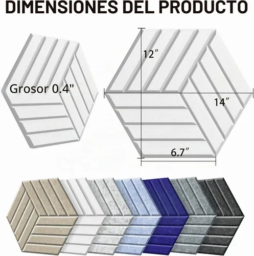 Vista 2 de SHJADE Paquete de 12 paneles acústicos autoadhesivos, 14" X 12" X 0.4" acolchado de alta densidad a prueba de sonido, aislamiento hexagonal a prueba