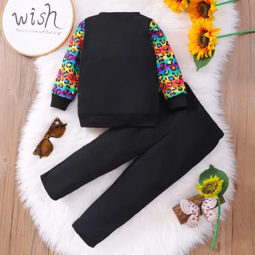 Vista 2 de NUBEEHOHO Conjunto de ropa de 2 piezas de manga larga con cuello redondo y estampado de animales de dibujos animados para niñas de otoño e invierno