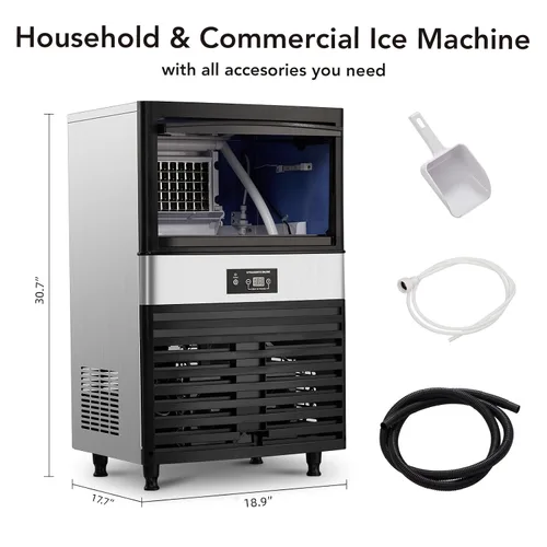 Vista 6 de Towallmark Máquina de hielo comercial, crea 90 libras en 24 horas, máquina de hielo comercial con capacidad de almacenamiento de hielo de 33 libras