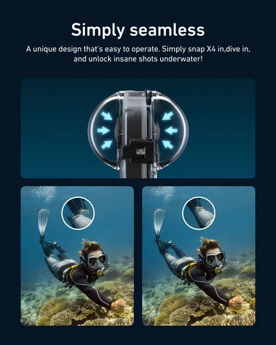 Vista 5 de TELESIN Insta 360 X4 - Funda de buceo invisible, 164.0 ft/164 pies, impermeable, carcasa protectora para buceo subacuático, carcasa para Insta 360