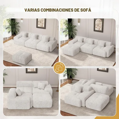 Vista 6 de Sofá seccional modular moderno en forma de L de 122", sofás sin armazón para sala de estar con otomana, juego de sofá nube de chenilla convertible