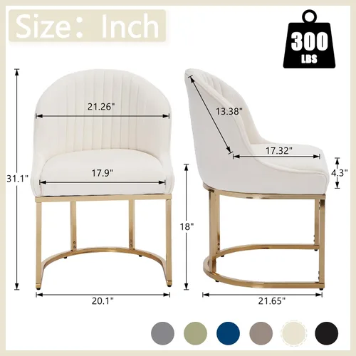 Vista 3 de Juego de 2 sillas de comedor de terciopelo, sillas de comedor tapizadas con patas de metal dorado, sillas auxiliares modernas para cocina, sillas