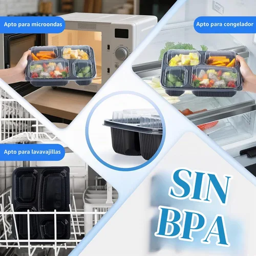 Vista 5 de YANGRUI Juego de 40 contenedores para preparar comida con tapa - 34 oz 4 compartimentos con sello cuádruple a prueba de fugas Contenedores