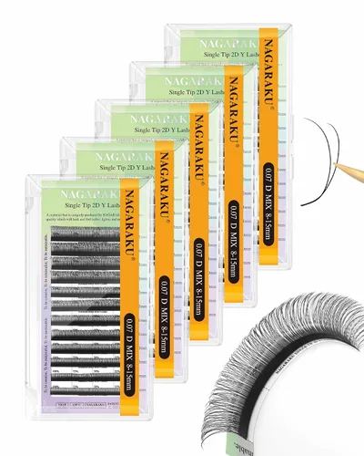 Vista 170 de NAGARAKU YY - Extensiones de pestañas, suministros Y, Lash 4D, Easy Fan, pestañas cruzadas de volumen ruso, pestañas YY, tejidas a mano, malla