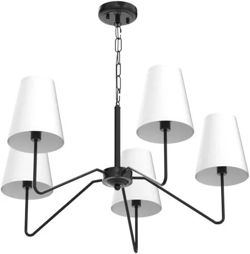 Vista 4 de Candelabro moderno de 5 luces de 30 pulgadas con pantallas blancas, lámpara colgante clásica para comedor, lámpara negra con base E12 lámpara