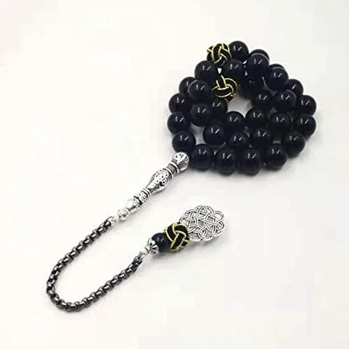 Vista 3 de ALBASHAN Rosario de ágata negra natural Musulmán Tasbih regalo islam misbaha Man's Onxy cuentas de oración 33 45 66 99 cuentas de piedra Rosario
