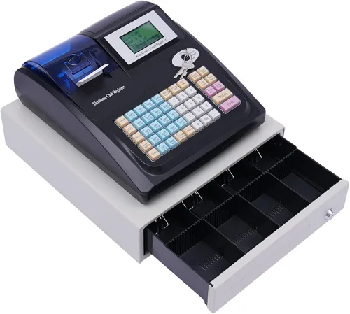 Vista 5 de Caja registradora electrónica con impresoras de recibos y diarios, teclado elevado de 48 teclas, 8 cajas registradoras LED digitales para pequeñas