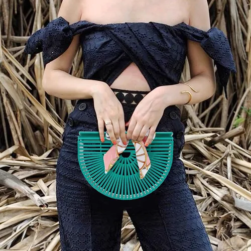 Vista 5 de Bolsas de bambú vintage para mujer, hechas a mano, bolsas de paja de verano, playa, bolsos de cesta