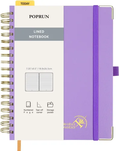 Vista 12 de POPRUN Cuaderno A5 con espiral, 120GSM, tapa dura, color negro