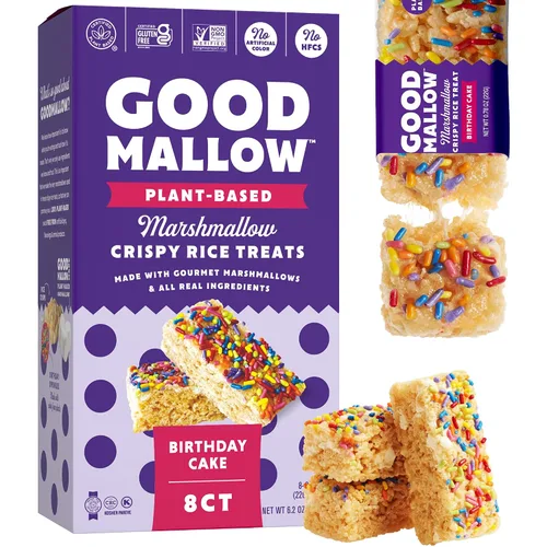 Vista 7 de GoodMallow Treats Veganos de Arroz Crujiente Envueltos Individualmente Caja de 24, Aperitivos Veganos Kosher, Aperitivos Sin Gluten Sin Lácteos
