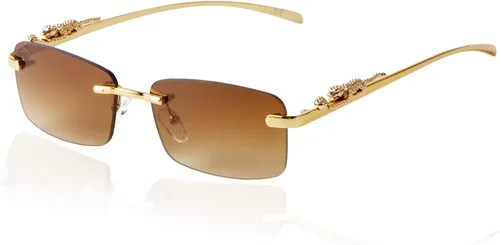 Vista 21 de Rimless Sunglasses for Men Women Small Narrow Rectangle Sunglasses 2 piezas: azul degradado+marrón degradado