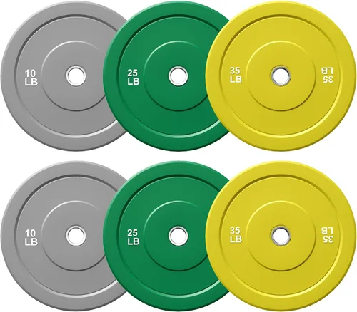 Vista 15 de Discos de Peso con Parachoques de Colores Discos de Peso Olímpicos de 2 Pulgadas, Juego de Discos de Peso de Goma de 10/15/25/35 lb