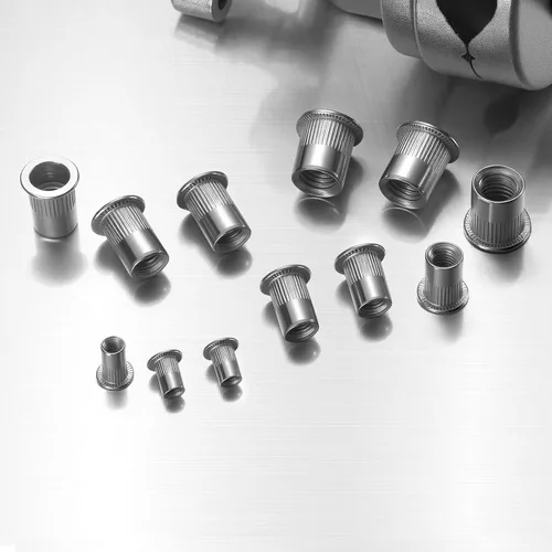 Vista 6 de Tuerca de remache de 1/2 "-13UNC de acero inoxidable 304 cabeza plana remache roscado inserto Nutsert tuerca remache, cuerpo moleteado