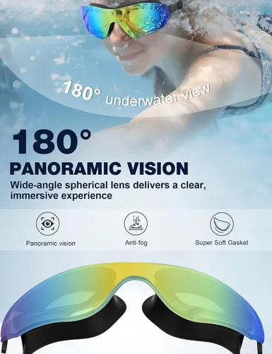Vista 3 de Gafas de natación para adultos, sin marco, de visión amplia, para hombres y mujeres, antivaho, UV, a prueba de fugas, gafas de piscina
