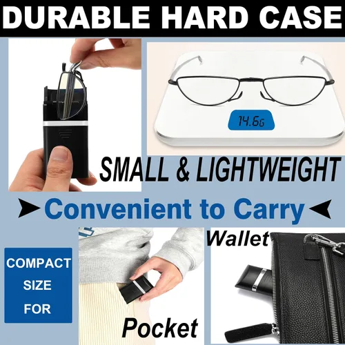 Vista 3 de Folding Reading Glasses Anti Blue Light UV, Soft Nose Pad Spring Hinge Readers with Pocket Keychain Case for Men Women