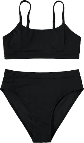Vista 2 de RXRXCOCO Traje de baño de dos piezas para mujer, con cordones, fruncido, cintura alta, conjunto de bikini