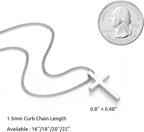 Vista 5 de REVEMCN Collar de cruz de plata y oro negro para niños de acero inoxidable con colgante de cruz para hombres y mujeres, joyería religiosa, regalos